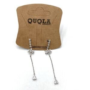 Earrings Dangles Drops Cubic Zirconia Flowers Tear Drops 2” Fashion Gift